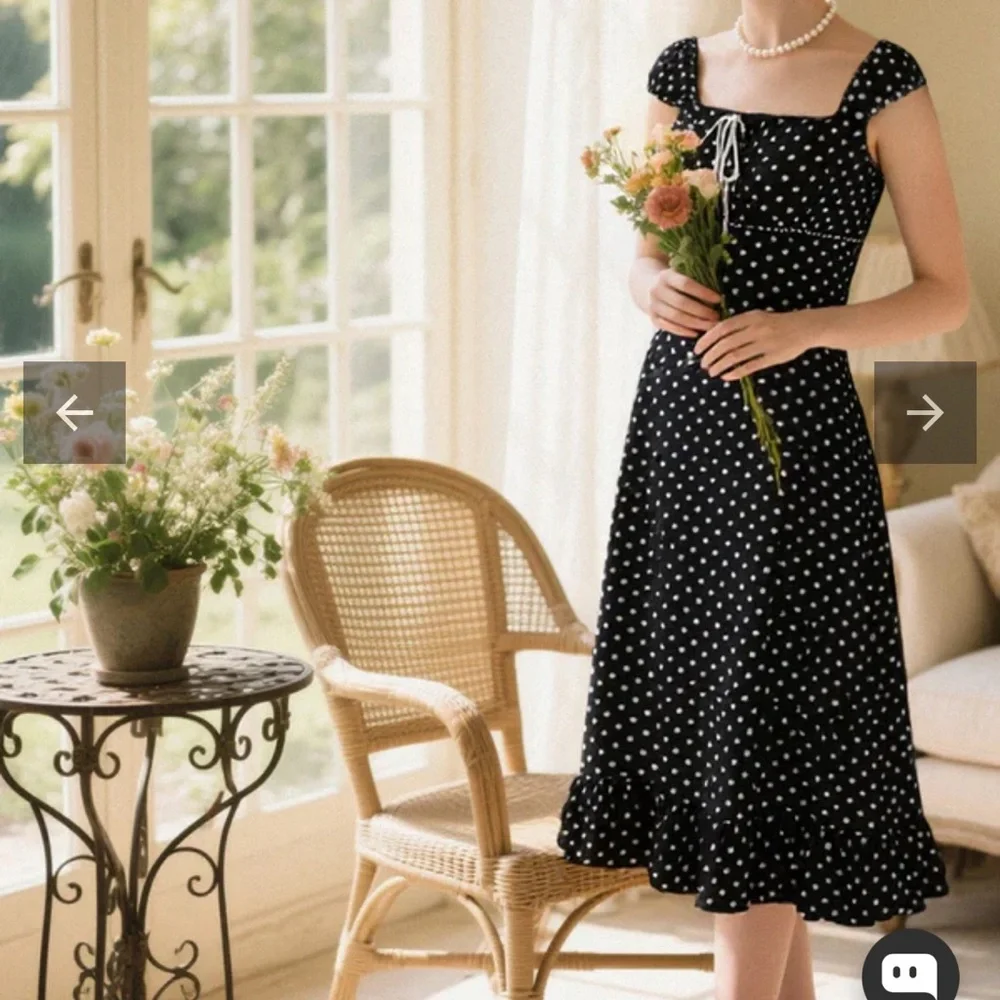 Retro Stage 1940S SQUARE NECK POLKA DOT RUFFLE DRESS size small - Picture 2 of 4